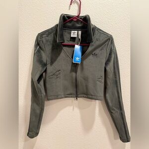 adidas Suede Olive Cropped Ribbed Bomber Jacket
